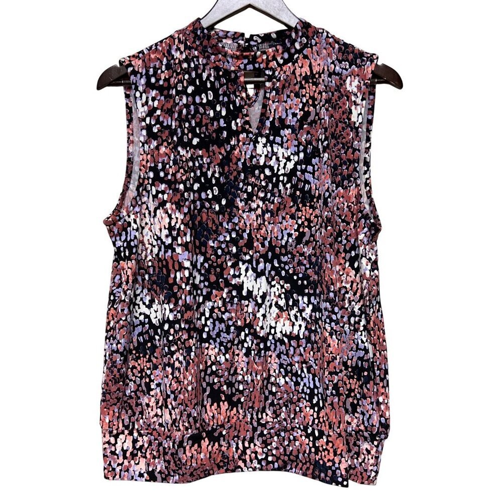 NEW! Adrienne Vitadini Women's Floral Sleeveless Keyhole Mock Neck Size Large